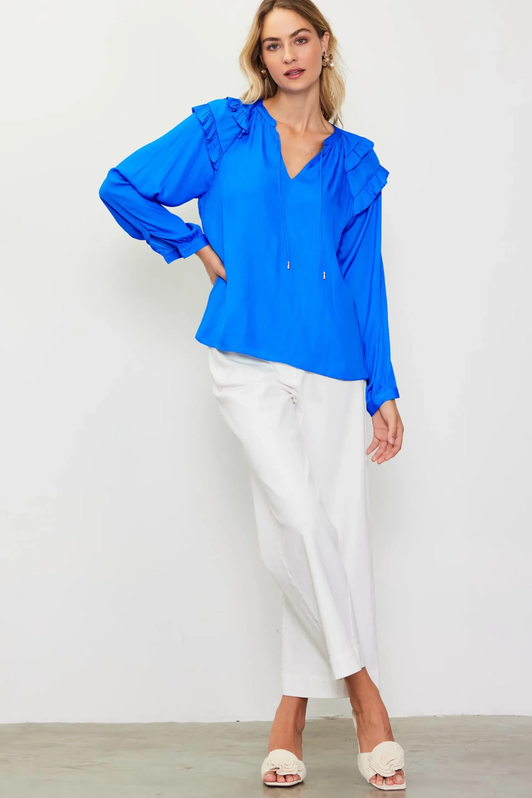 Adele Ruffled Split Neck Top