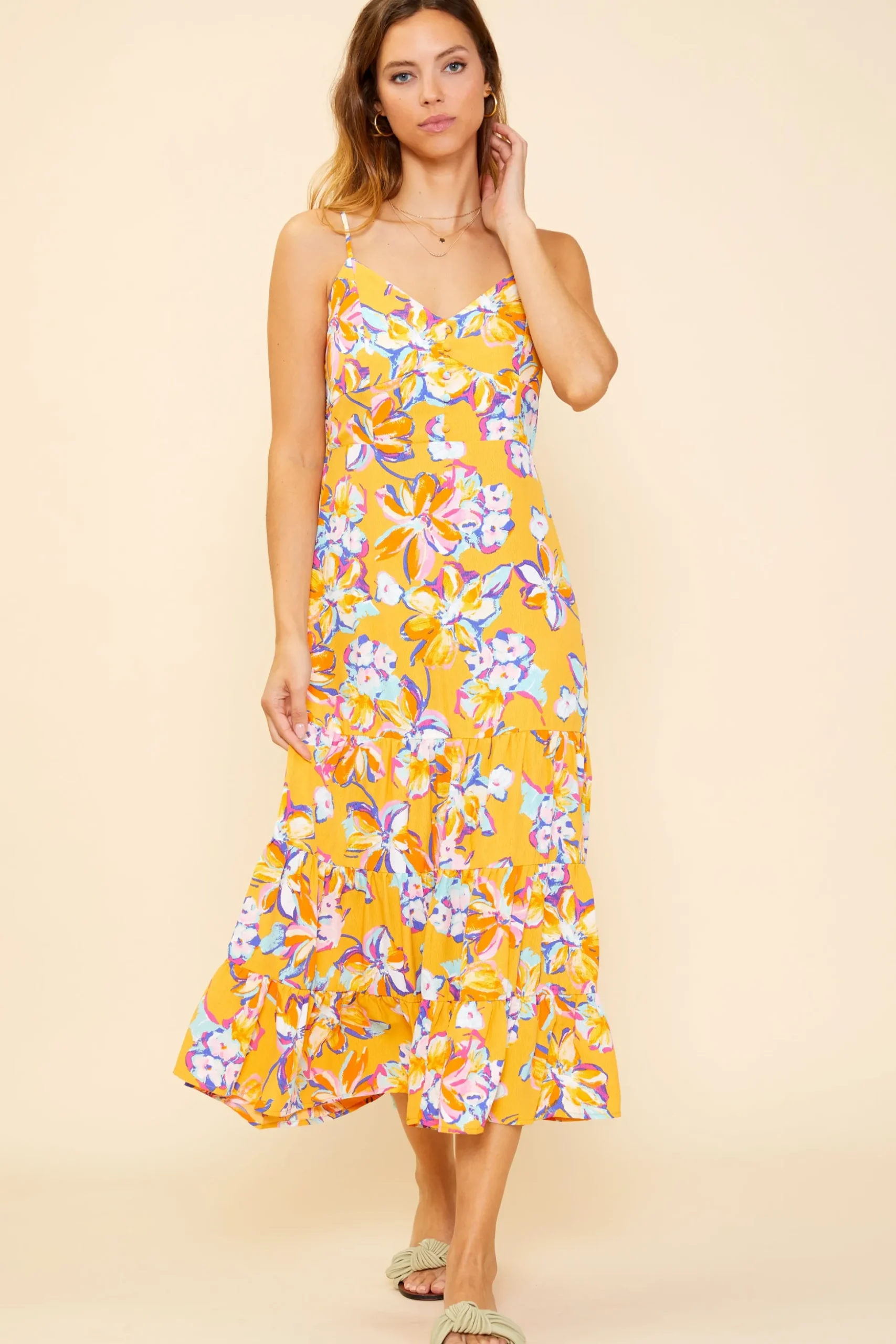 Button Detail Midi Dress