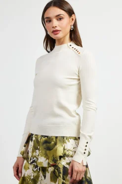Button Detail Mock Neck Sweater