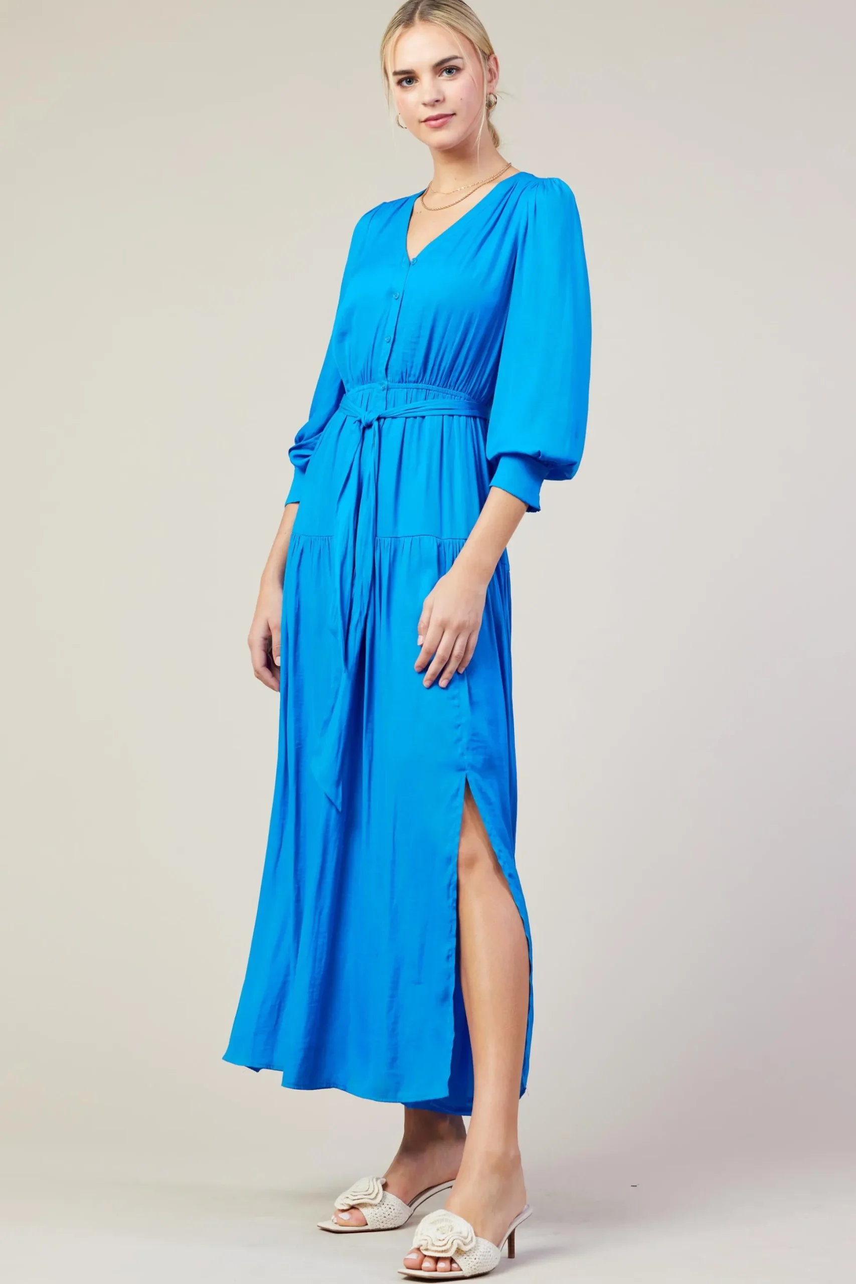 Button Detail Tiered Maxi Dress