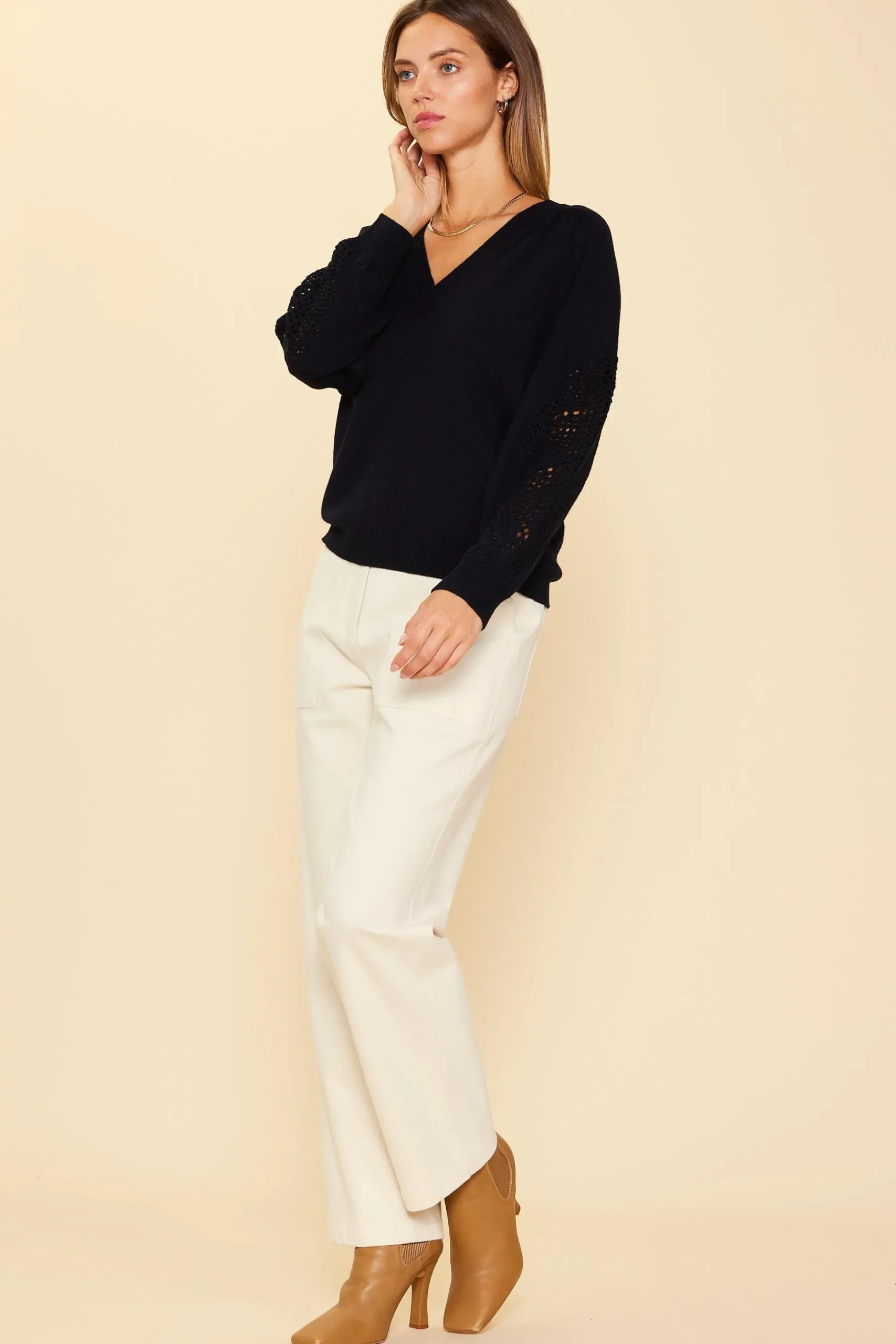 Crochet Sleeve Knit Sweater
