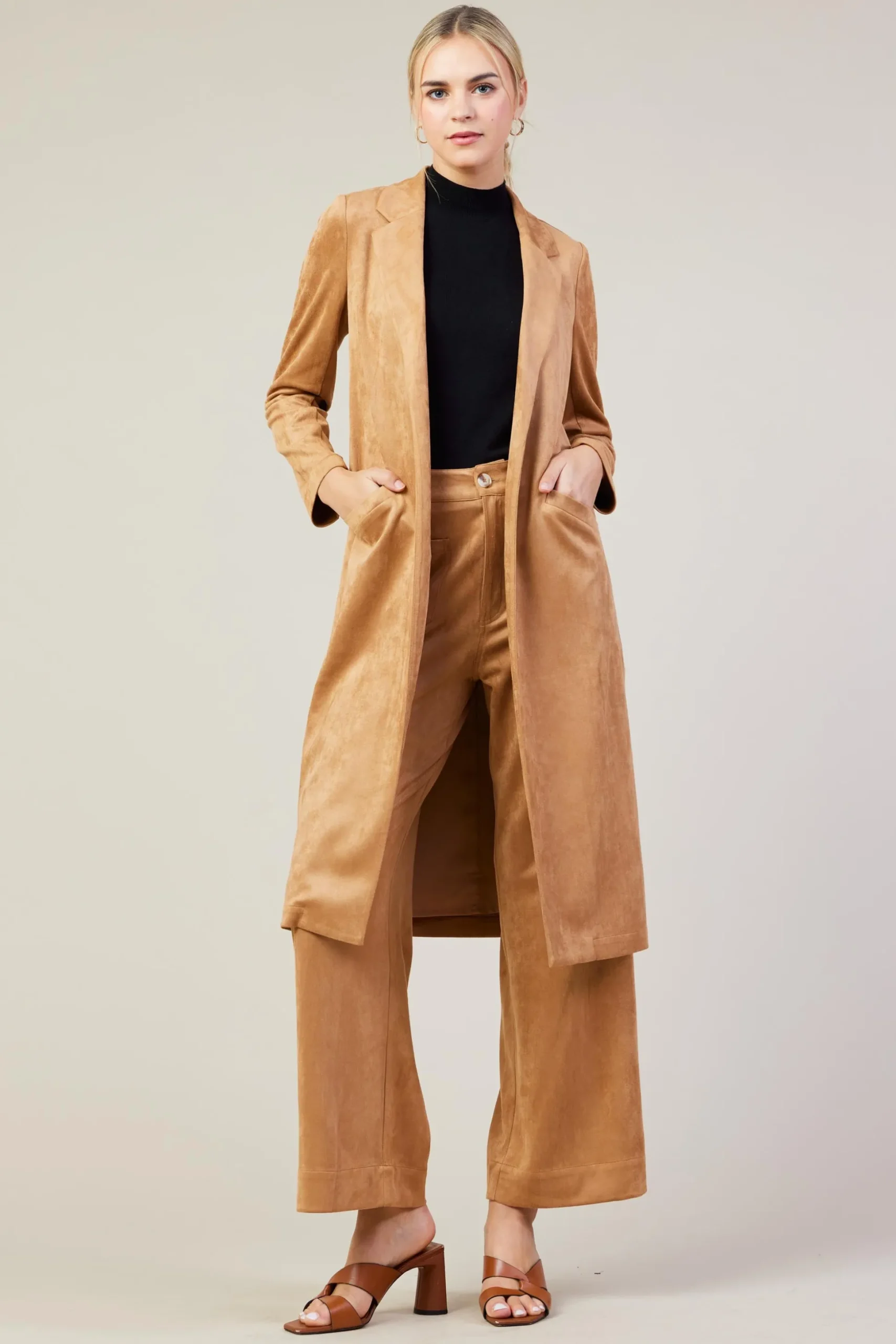 Faux Suede Duster Coat
