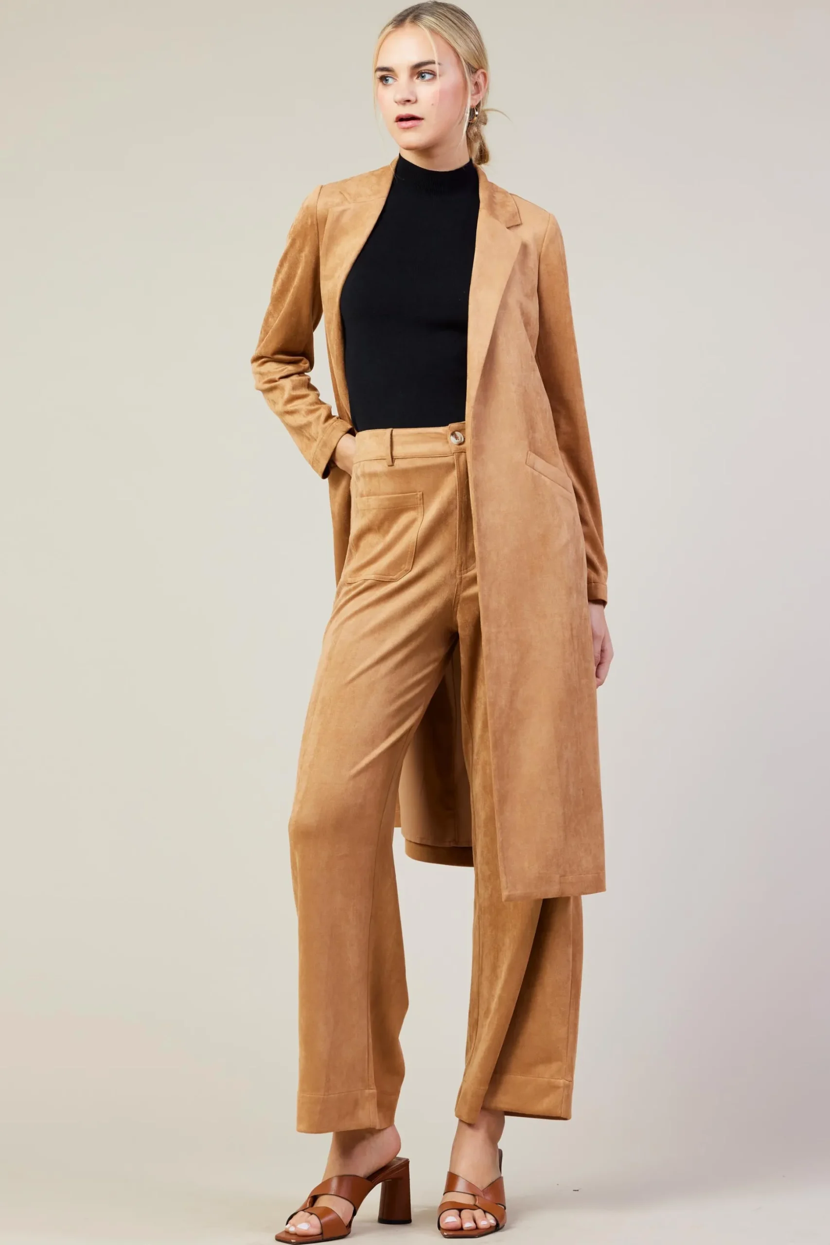 Faux Suede Duster Coat