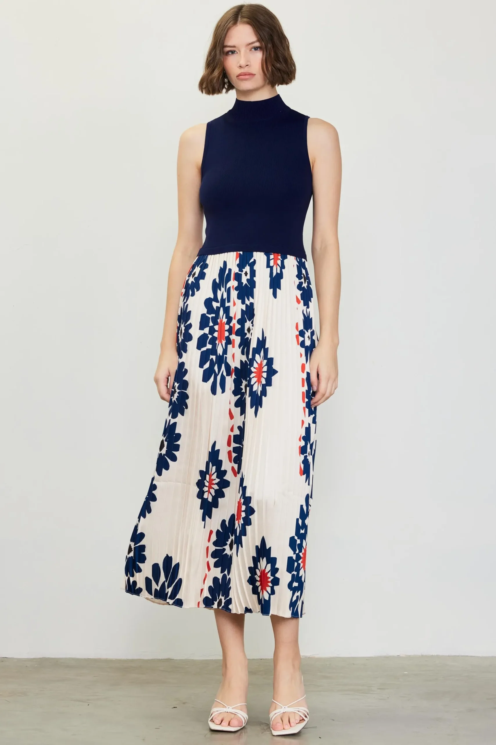 Floral Print Mixed Media Dress
