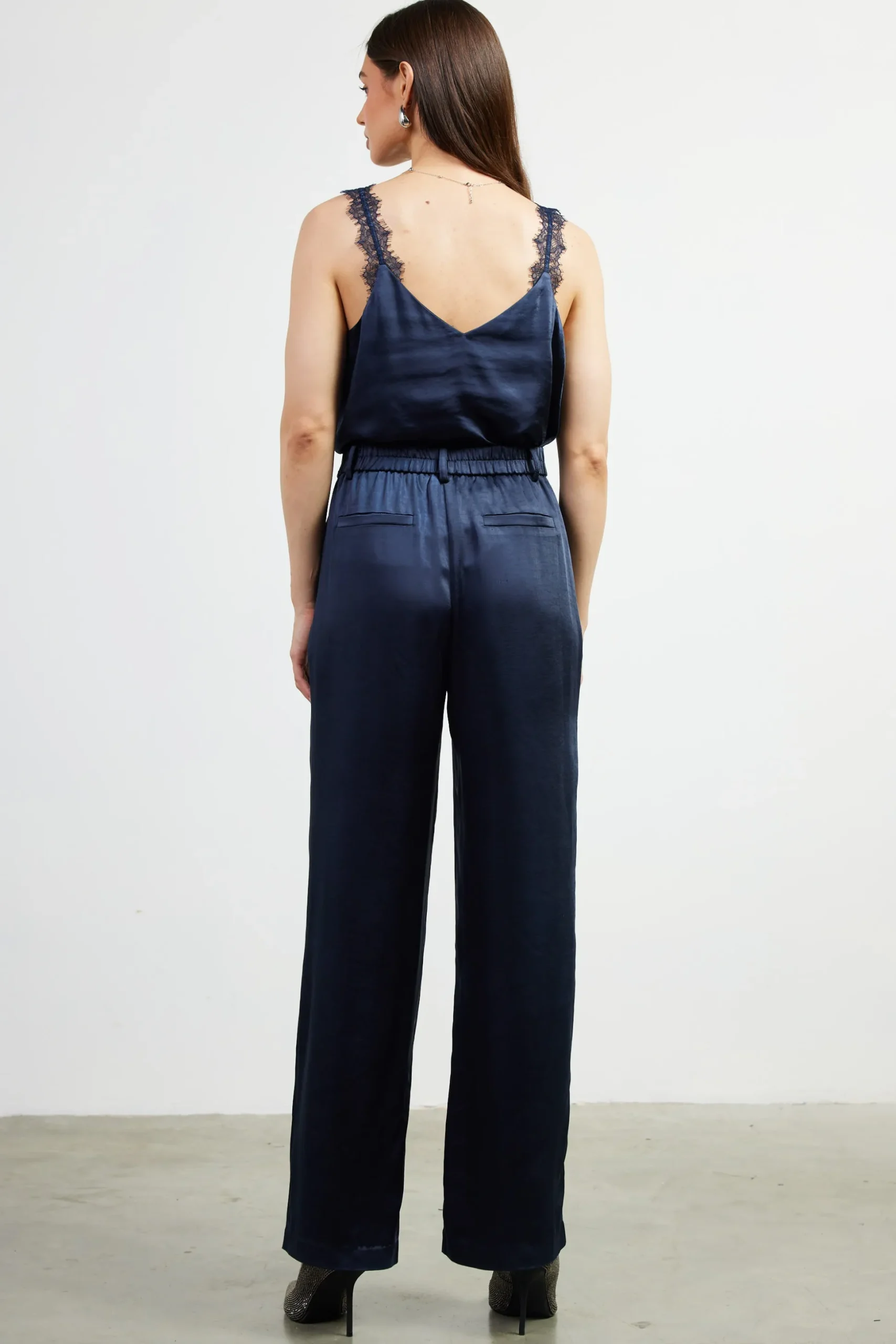 High Waisted Satin Straight Leg Pant