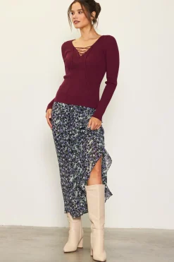 Laced Up Long Sleeve Knit Top