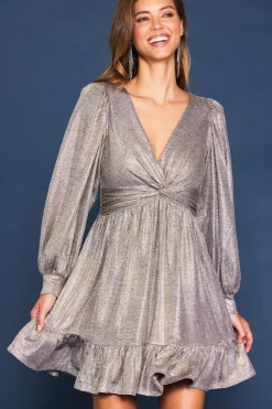 Metallic Front Twist Mini Dress