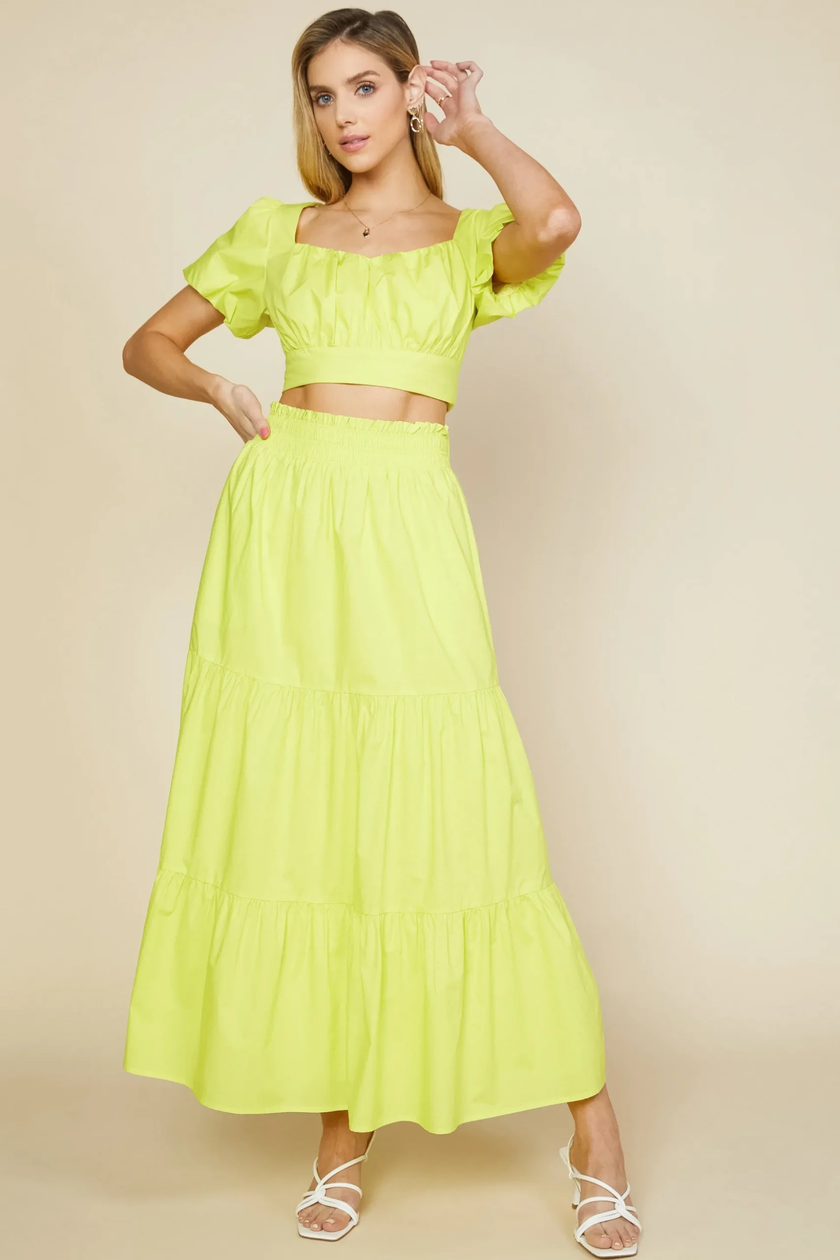 Poplin Bubble Sleeve Crop Top