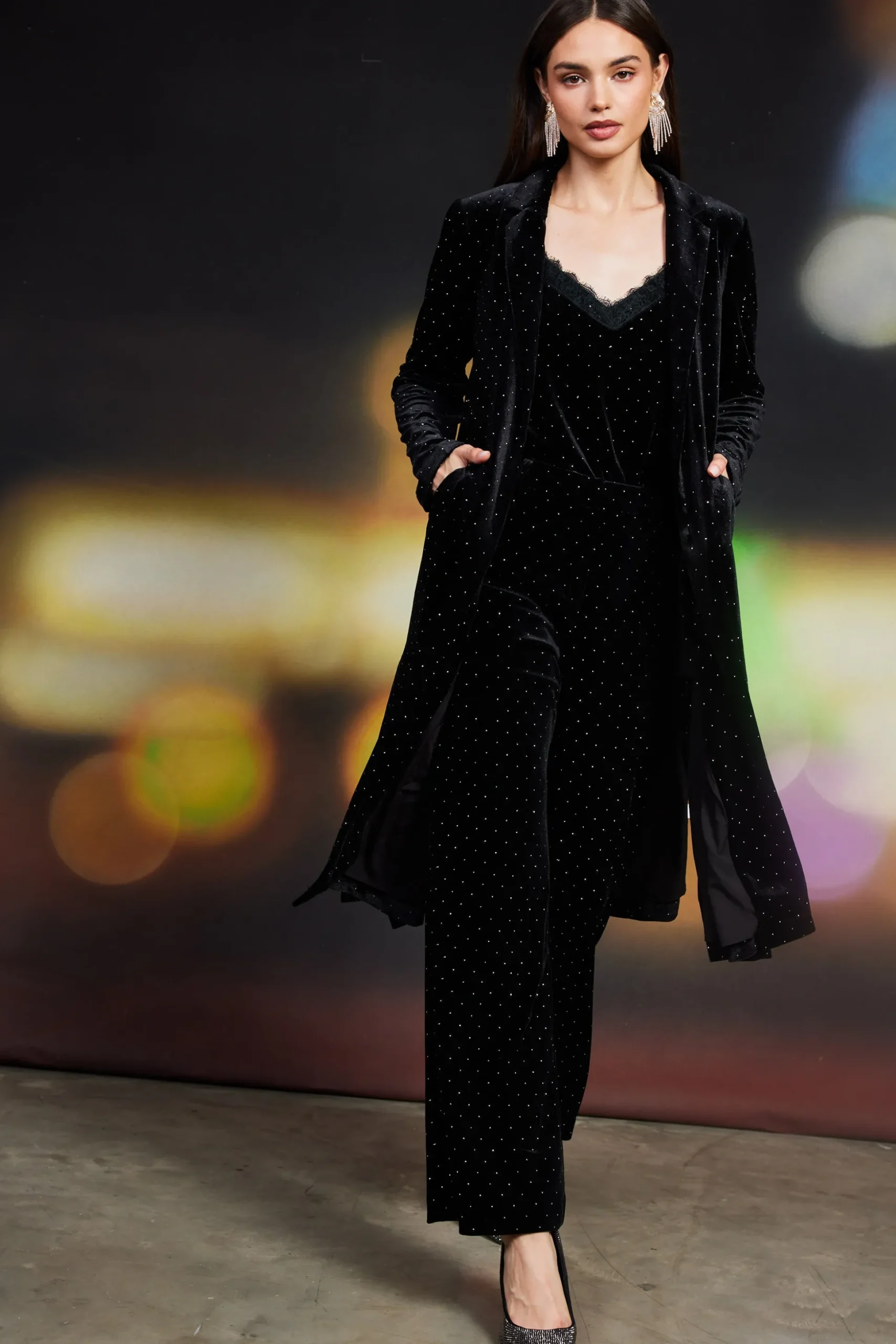 Rhinestone Velvet Flared Pants