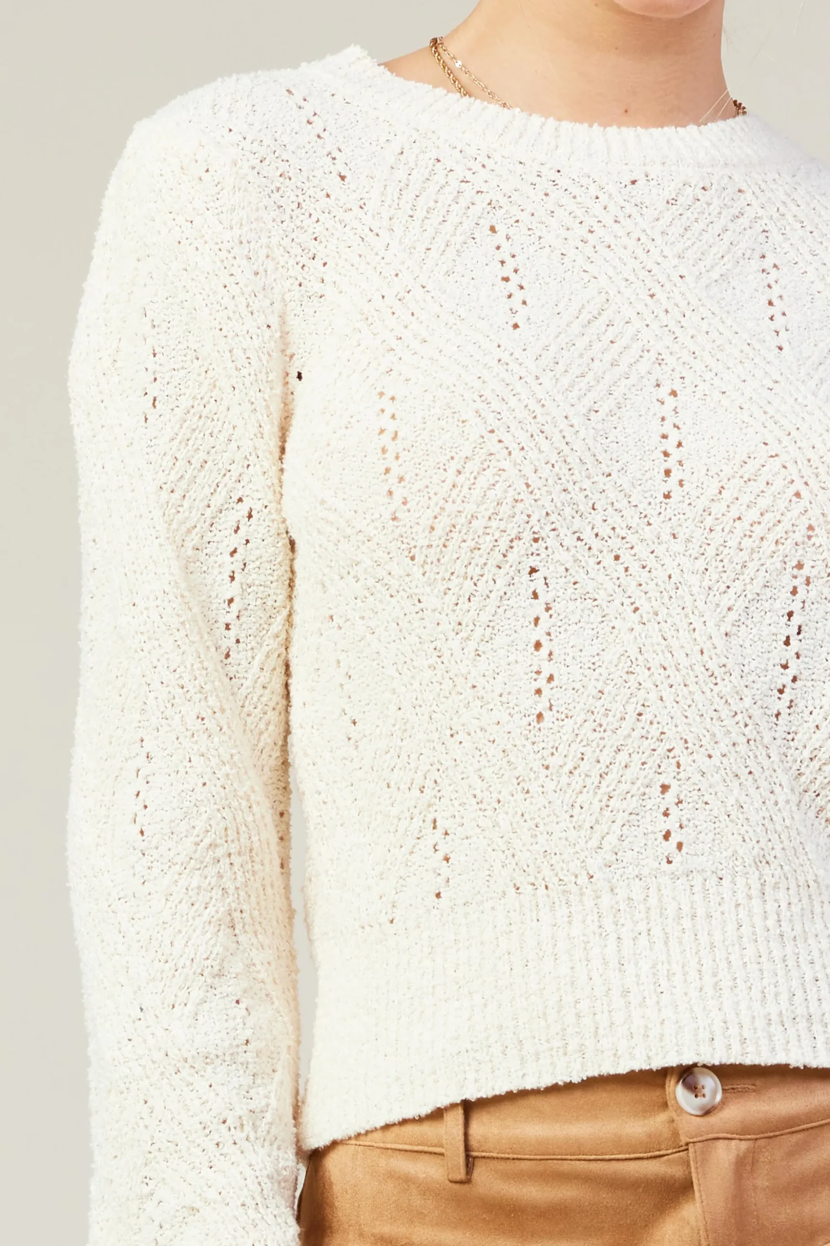 Rhomboid Pattern Crew Neck Sweater