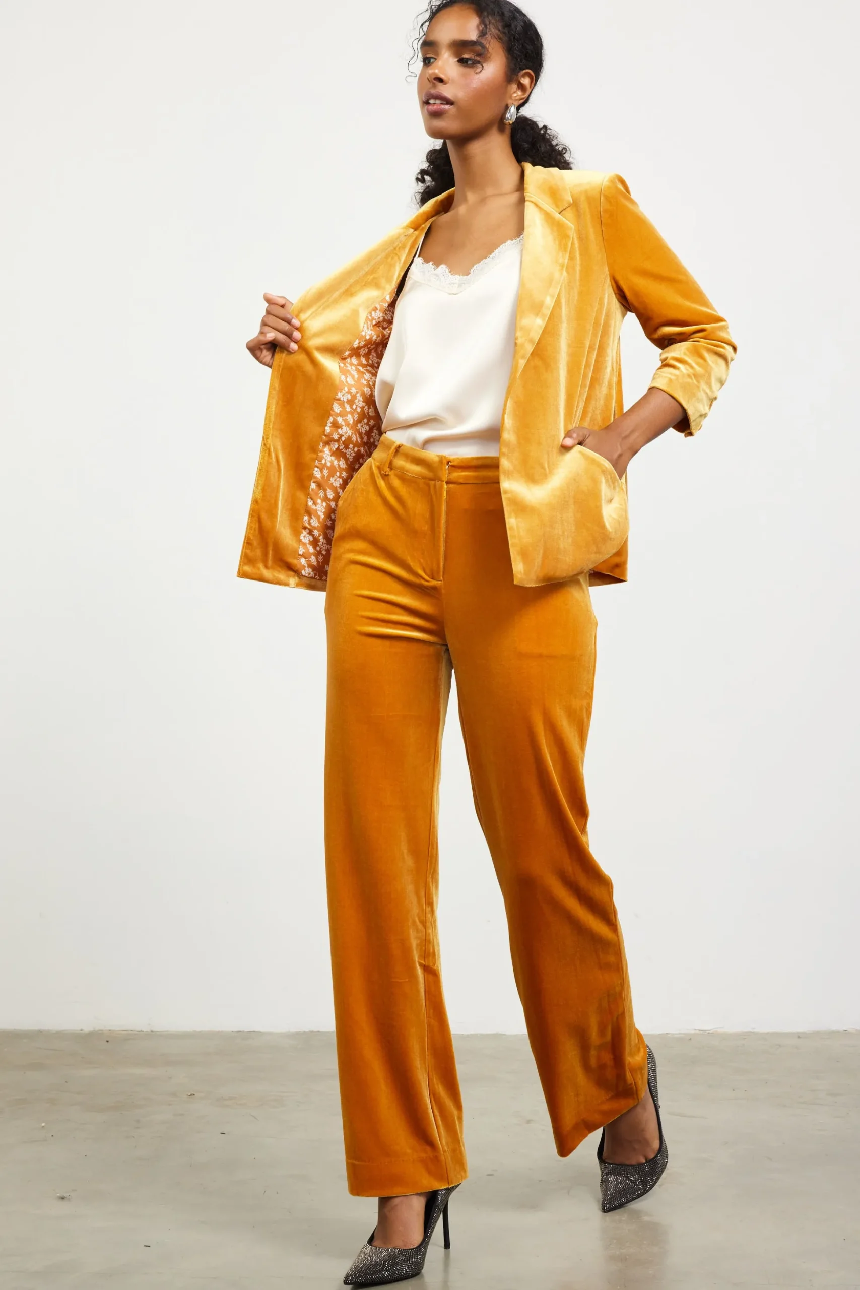 Ruched Velvet Blazer