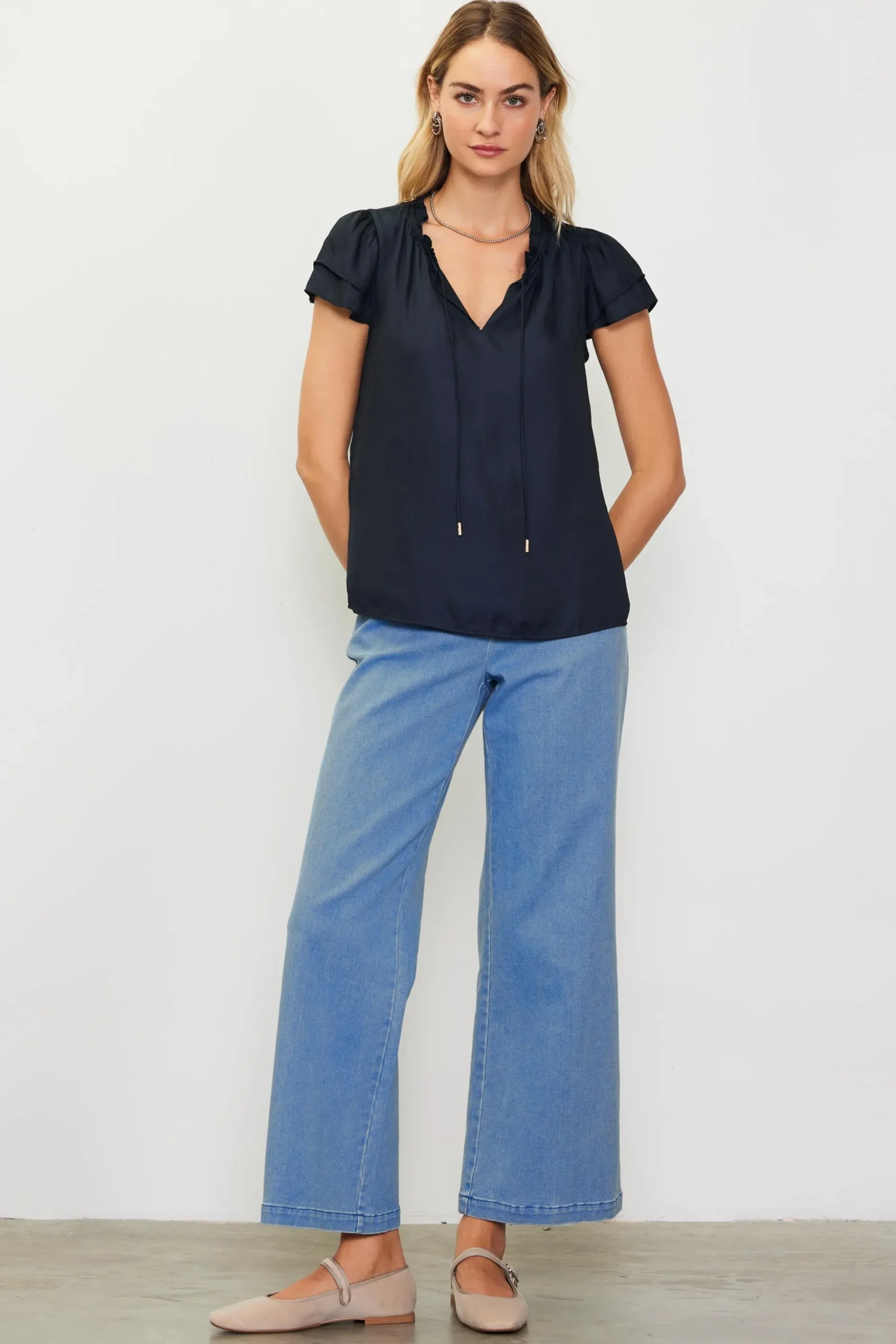 Satin Ruffled Detail Top