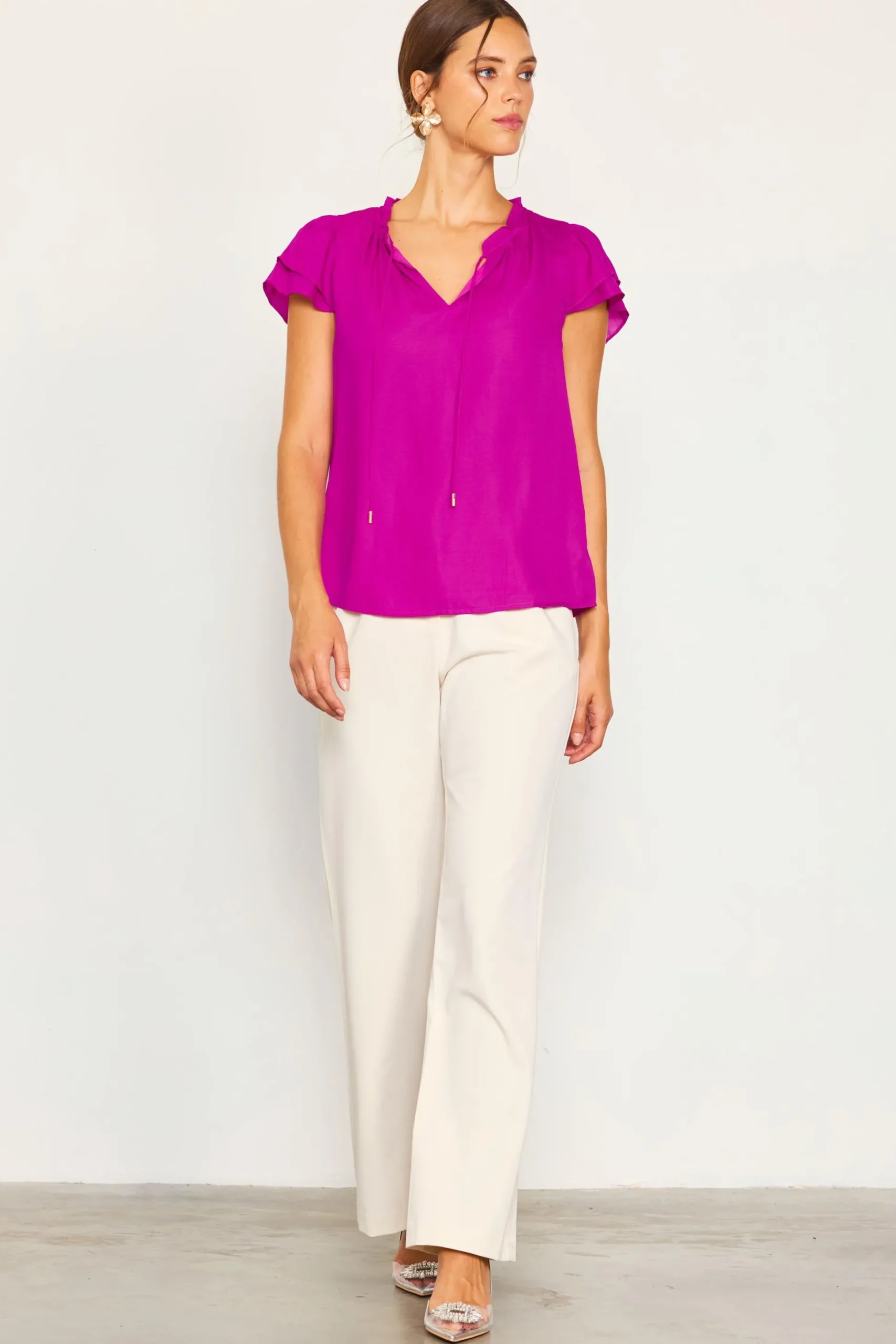 Satin Ruffled Detail Top