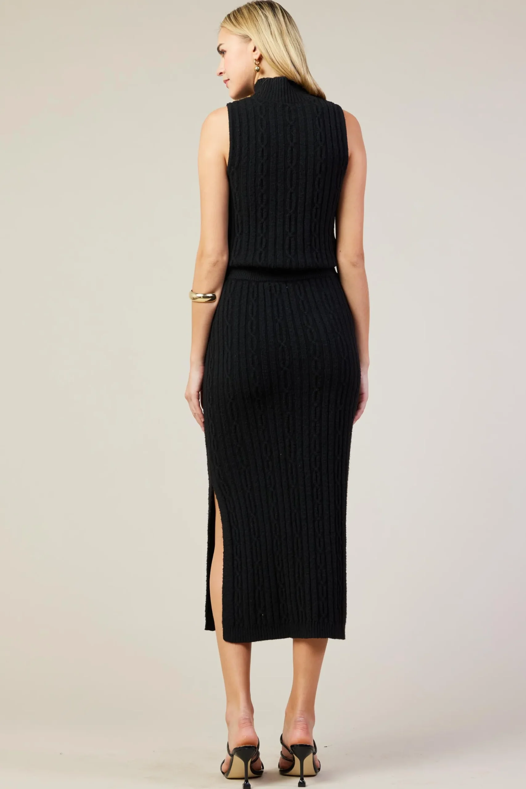 Sleeveless Mock Neck Cable Knit Sweater
