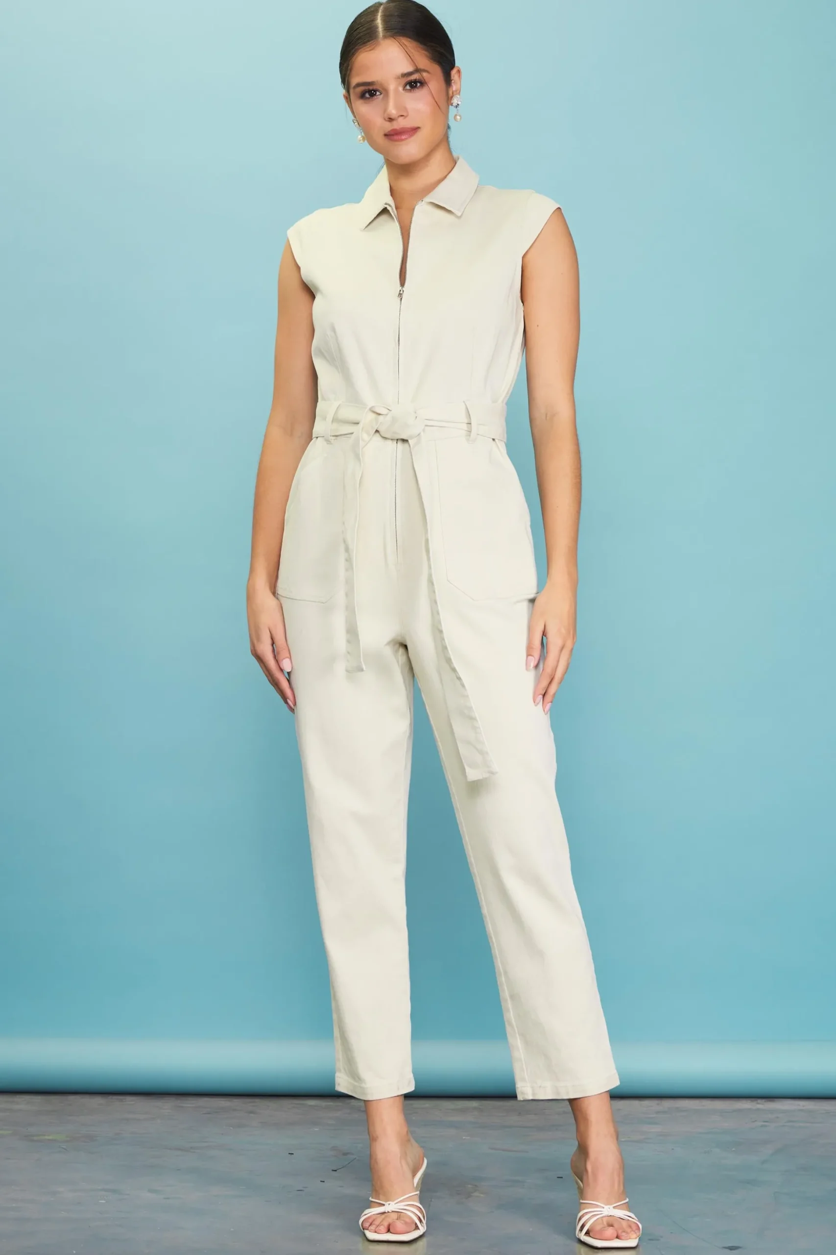 Sleeveless Washed Denim Jumpsuit